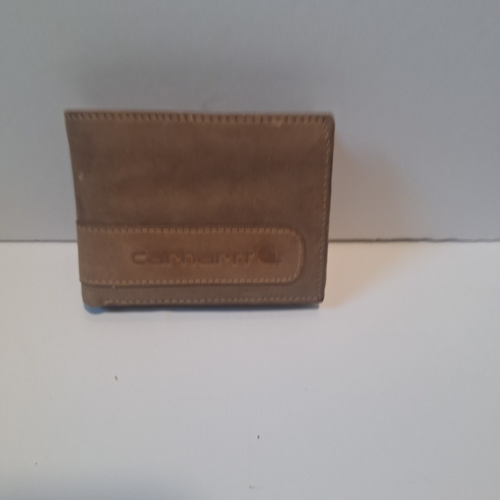 Carhartt Mens Brown Leather Bifold Wallet with ID Window and Logo Detail